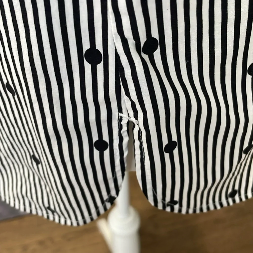 Talbots Black White Women’s Striped Polka Dot Side Zip Round Neck Cotton Blouse - Picture 5 of 8